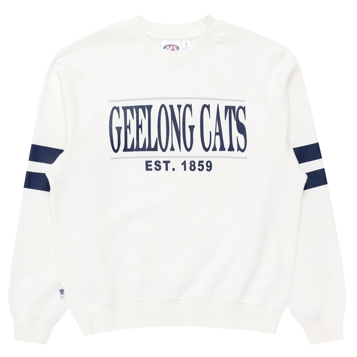 Geelong Cats Womens Stripe Sleeve Crew The AFL Store