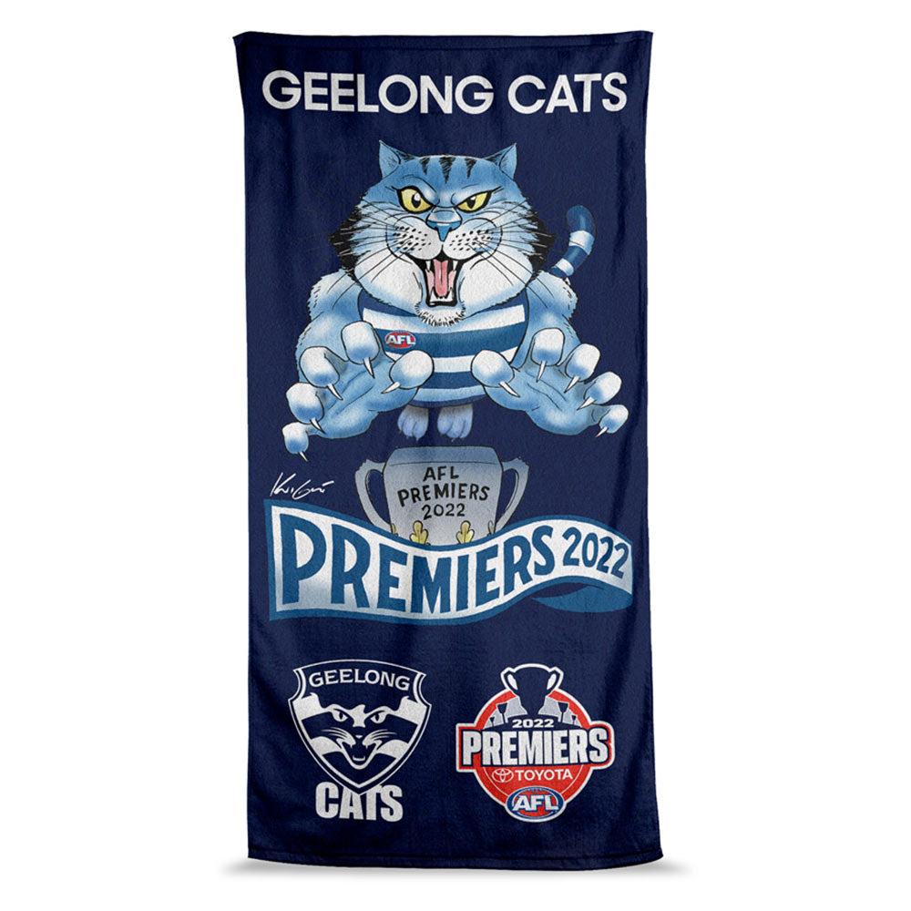 Geelong Cats 2022 Premiers Caricature Beach Towel The AFL Store